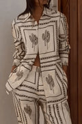 Coordinated Abstract Geometric Line Printing Two-Pieces Set