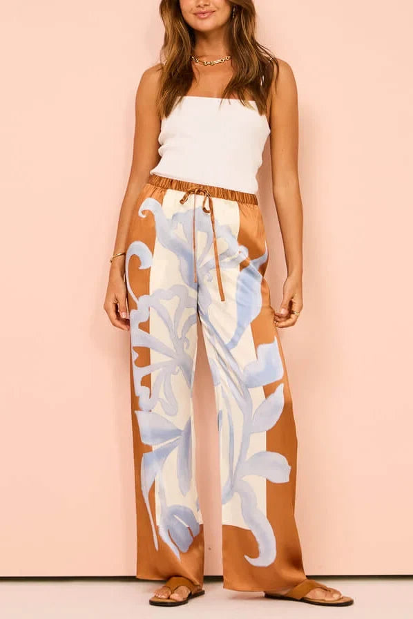 Exquisite Contrast Tie-Dye Flower Loose Trousers Set
