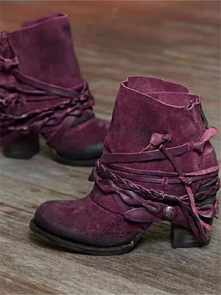 Retro Braided Laced Ankle Boots