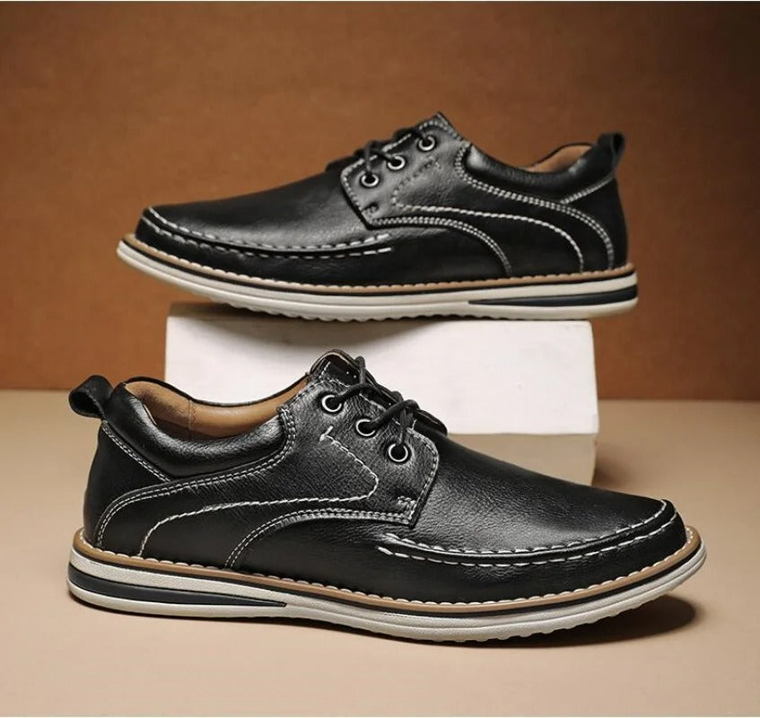 Cowhide Leather Oxford Shoes with Contrast Stitching