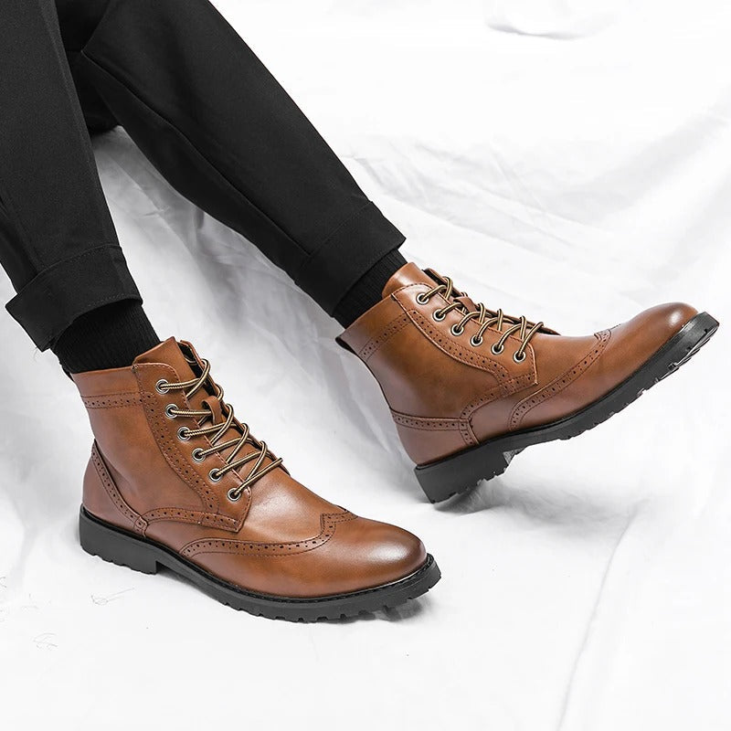 Cowhide Leather Chelsea Boots with Brogue Detailing