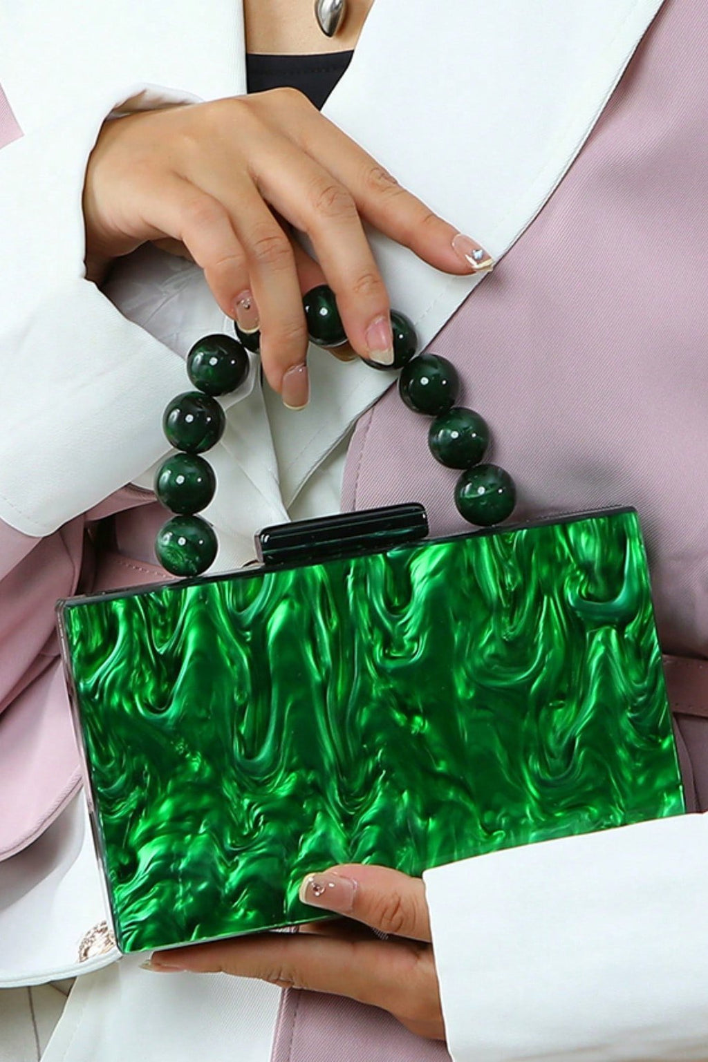 Modern Beaded Chain Marbling Handbag