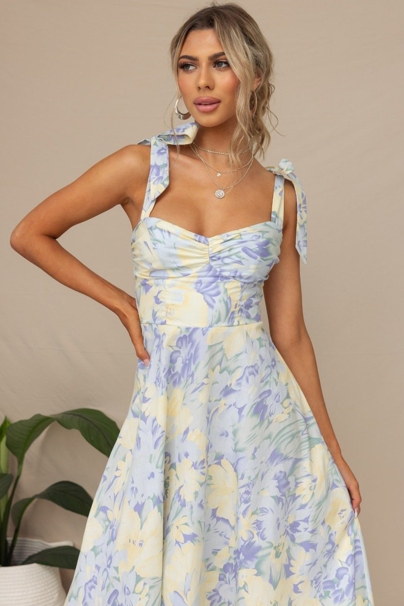 Beata Patterned Strap Midi-Length Dress