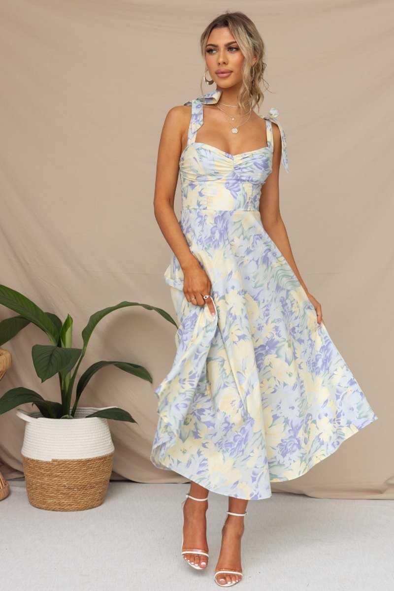 Beata Patterned Strap Midi-Length Dress