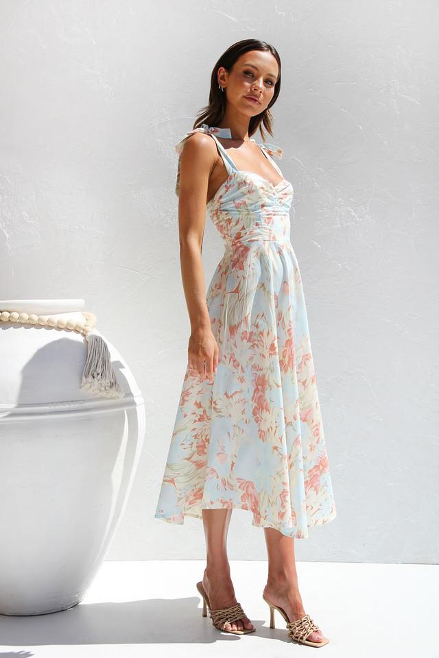 Beata Patterned Strap Midi-Length Dress