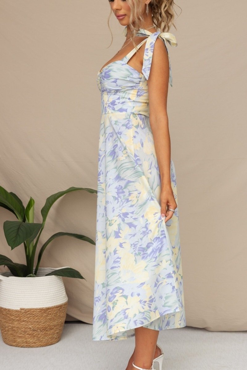 Beata Patterned Strap Midi-Length Dress