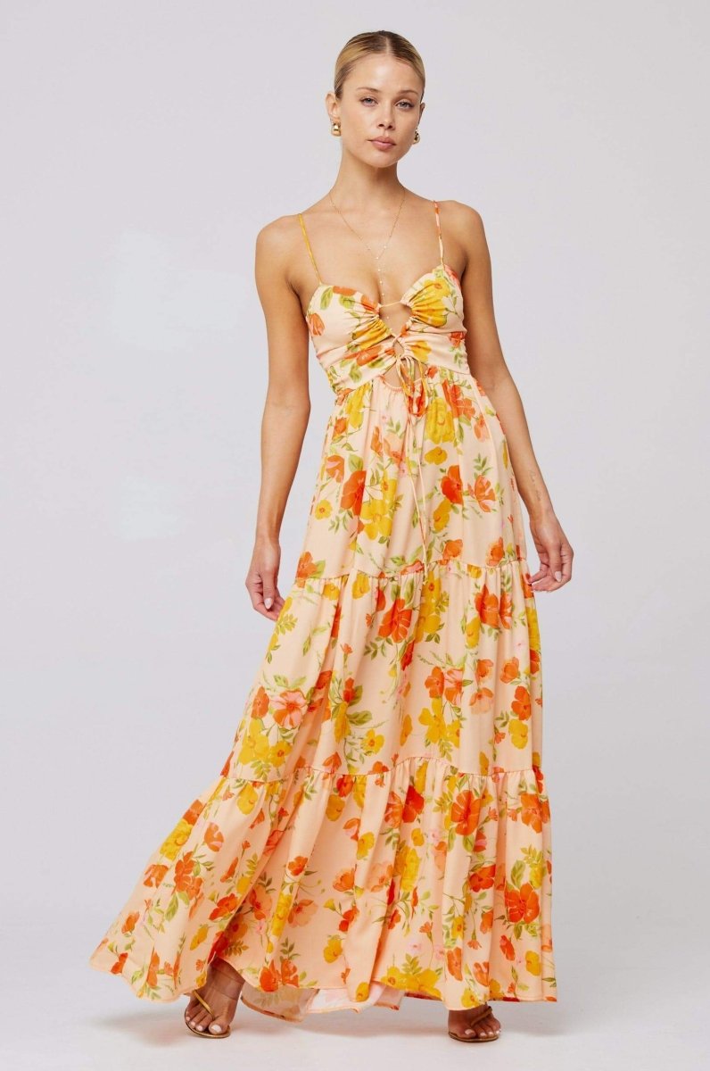 Beverly Patterned Cut-out Maxi Slip Dress