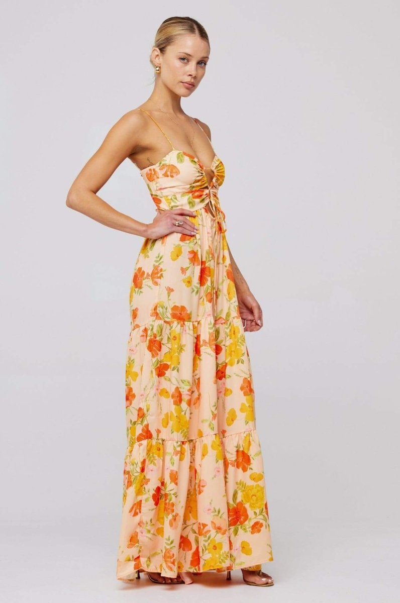 Beverly Patterned Cut-out Maxi Slip Dress