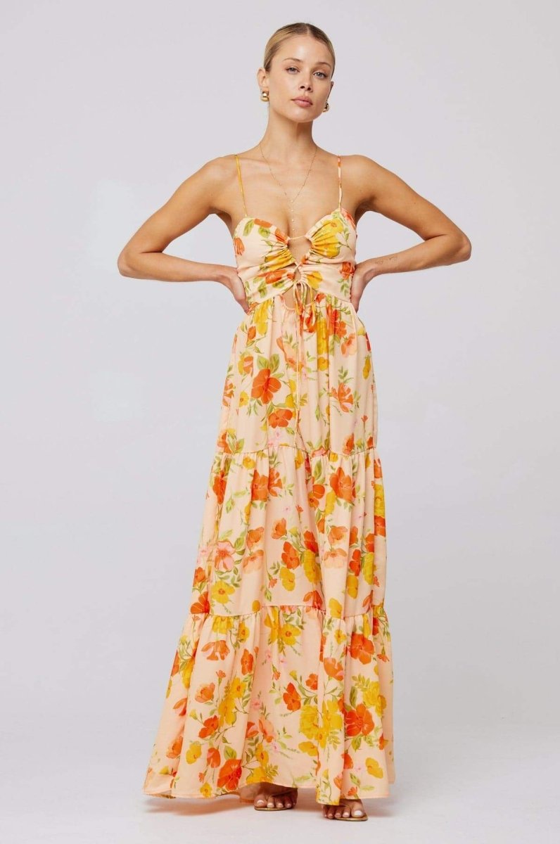 Beverly Patterned Cut-out Maxi Slip Dress