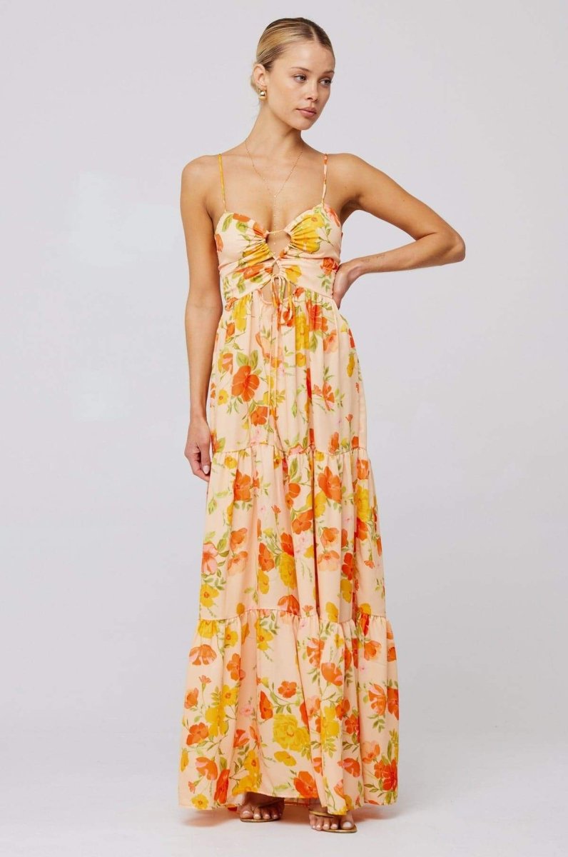 Beverly Patterned Cut-out Maxi Slip Dress