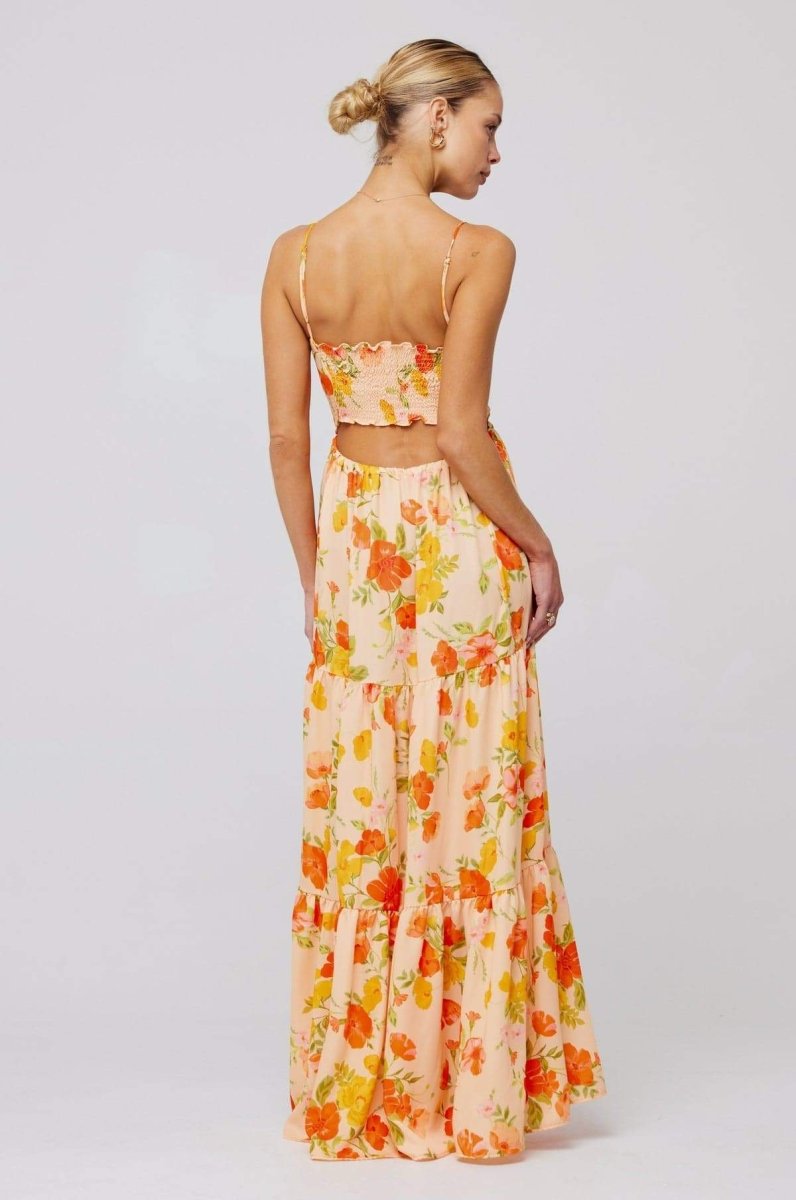 Beverly Patterned Cut-out Maxi Slip Dress