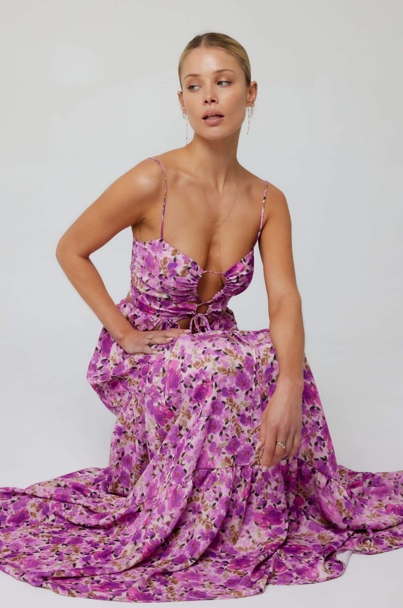 Beverly Patterned Cut-out Maxi Slip Dress