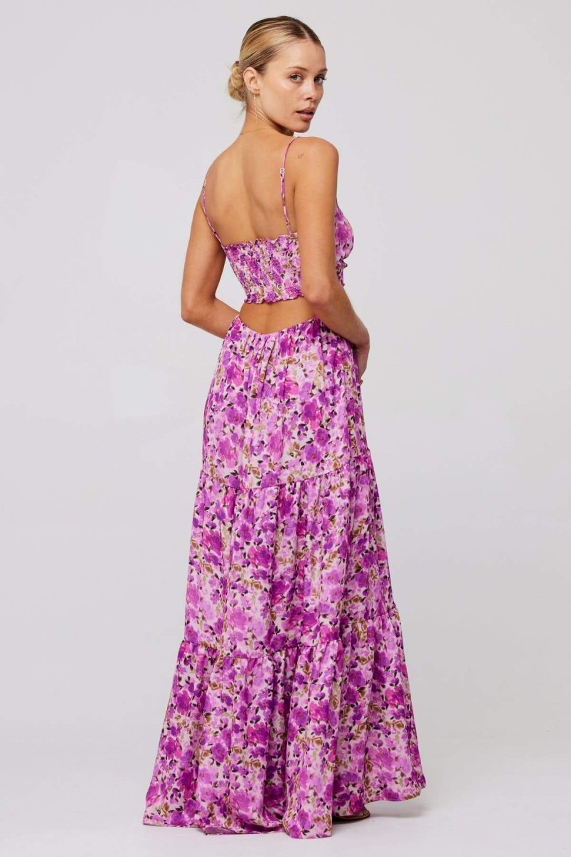 Beverly Patterned Cut-out Maxi Slip Dress