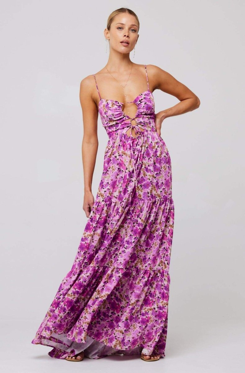 Beverly Patterned Cut-out Maxi Slip Dress