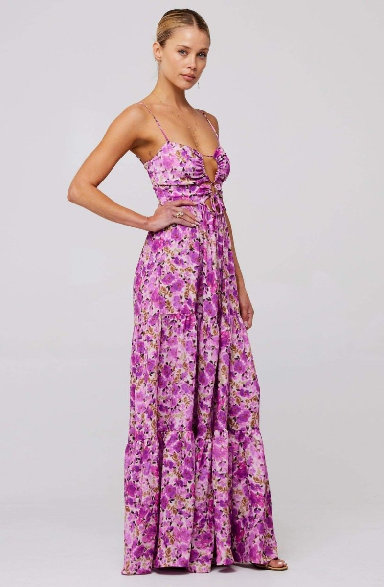 Beverly Patterned Cut-out Maxi Slip Dress