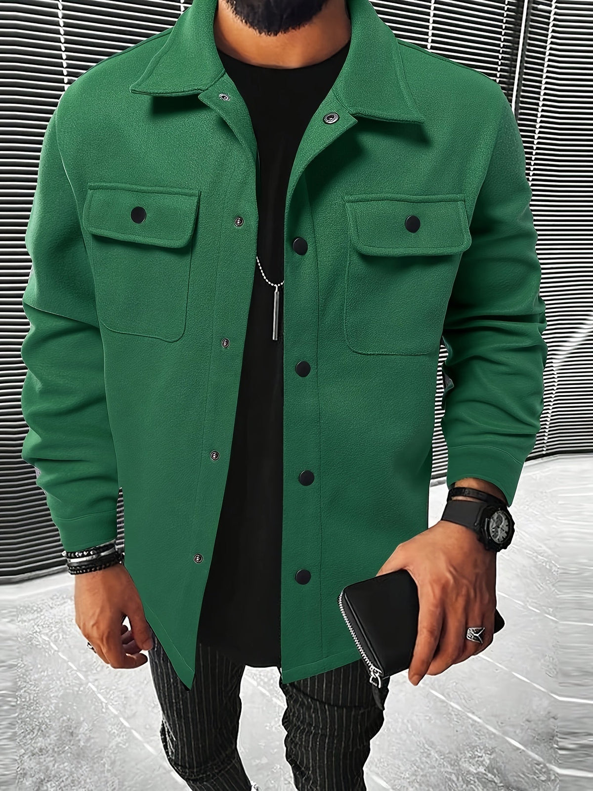 Wool Blend Jacket with Zip Front