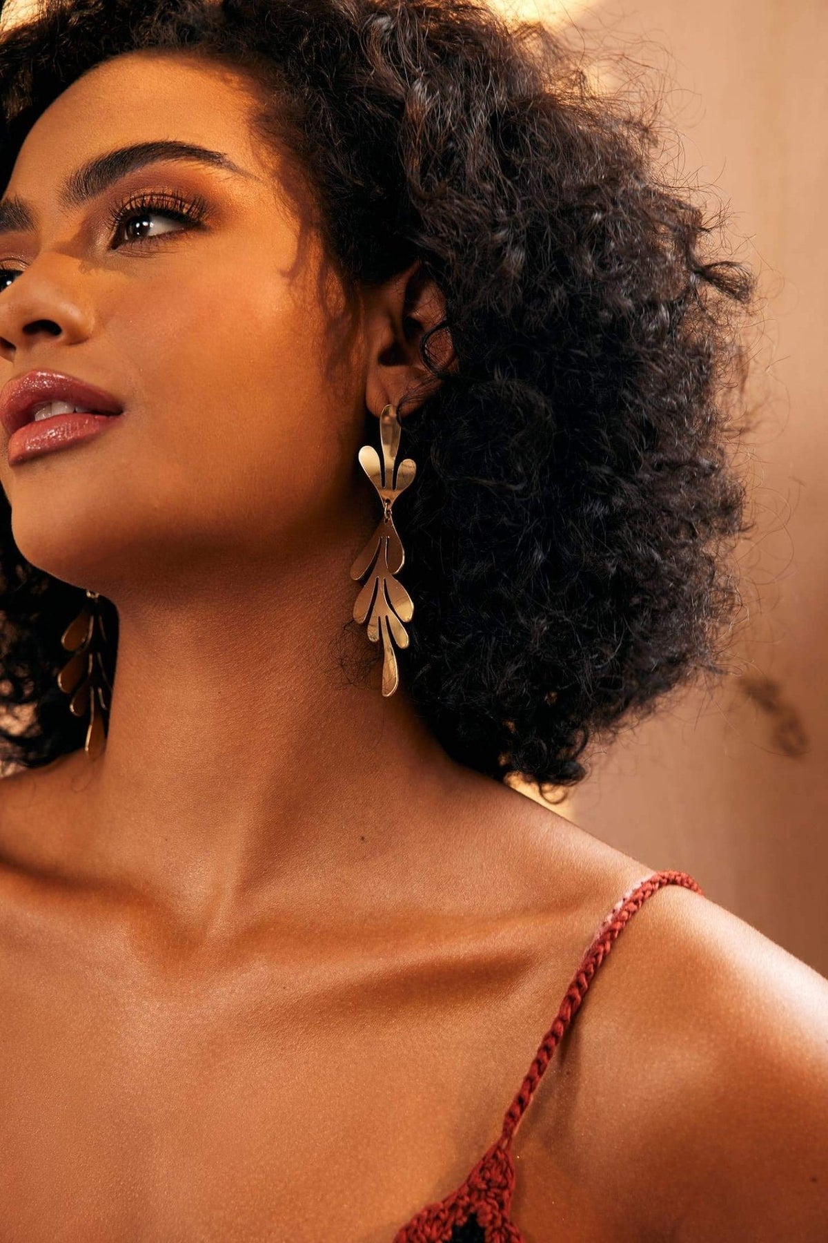 Statement Brass Leaf Dangle Earrings