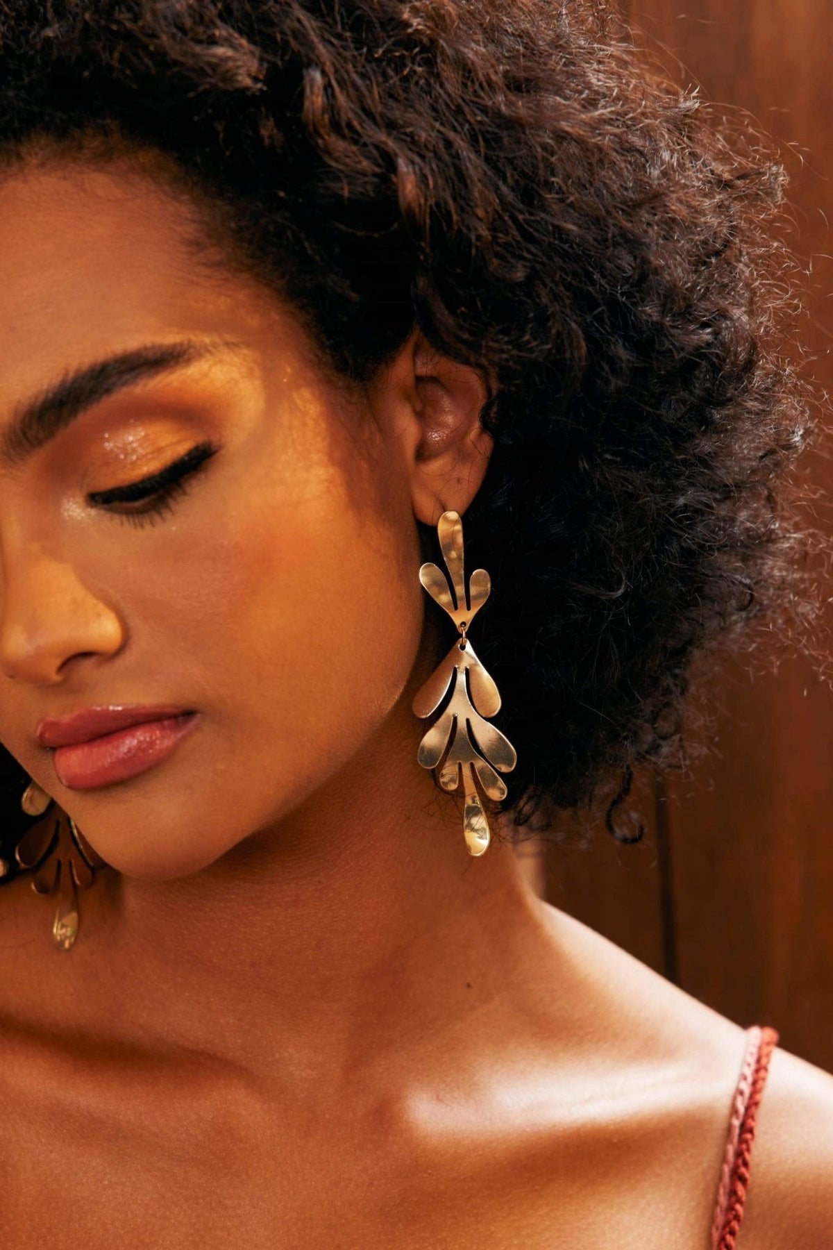 Statement Brass Leaf Dangle Earrings