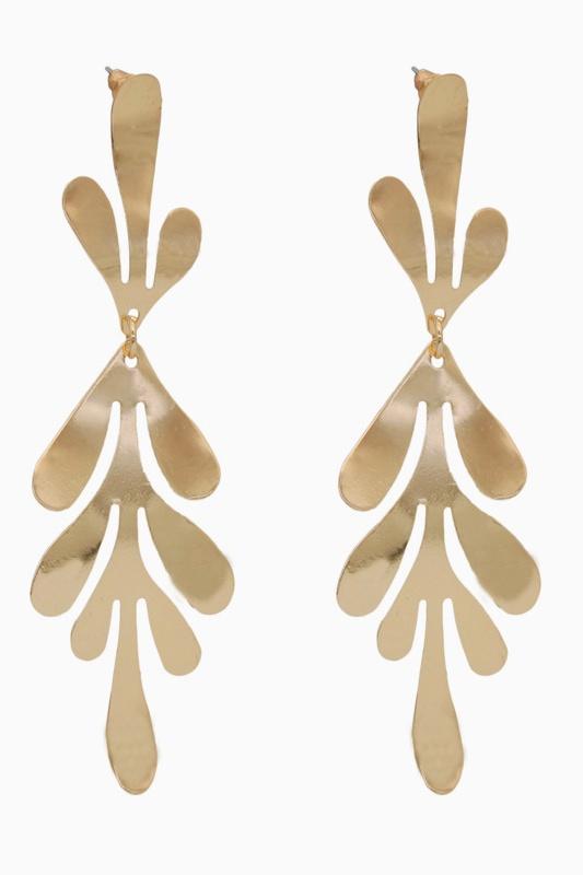 Statement Brass Leaf Dangle Earrings