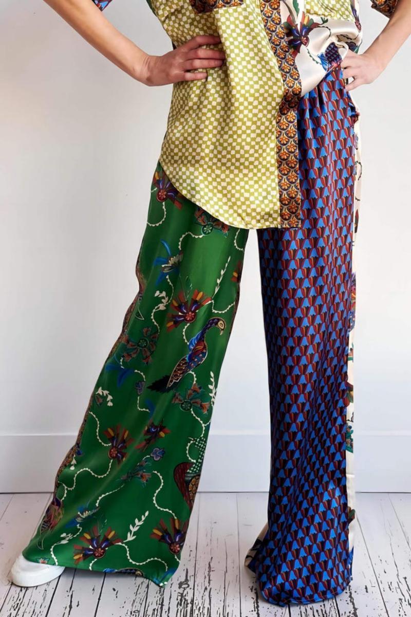 Special Folk Print Loose Wide-Leg Trousers-Set