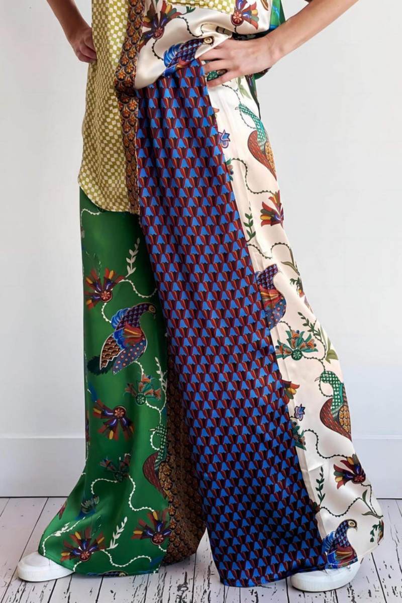 Special Folk Print Loose Wide-Leg Trousers-Set