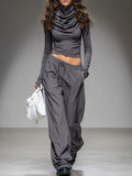 Relaxed Long-sleeved T-shirt And Wide-Leg Trousers Set