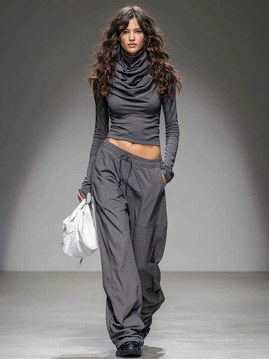 Relaxed Long-sleeved T-shirt And Wide-Leg Trousers Set