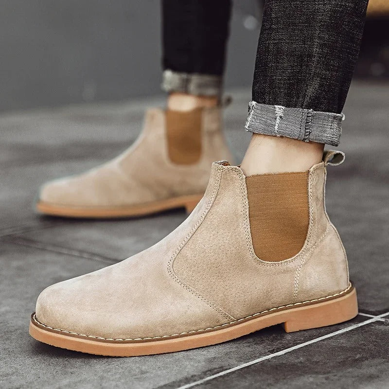 Cowhide Leather Chelsea Boots with Shock-Absorbing Sole