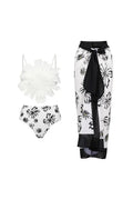 Flower Trim White Patterned Two-Piece Bikini