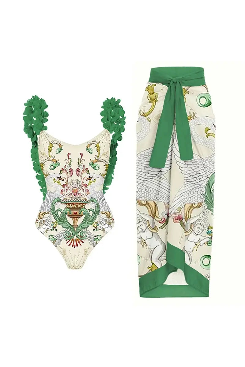 Applique Open-Back Sexy Swimwear Set