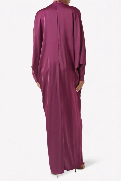 Magenta Satin Neck Maxi-Length Dress in Satin