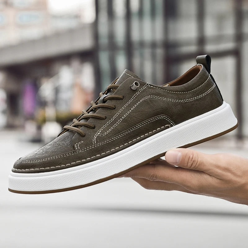 Cowhide Leather Sneakers with Lightweight Construction