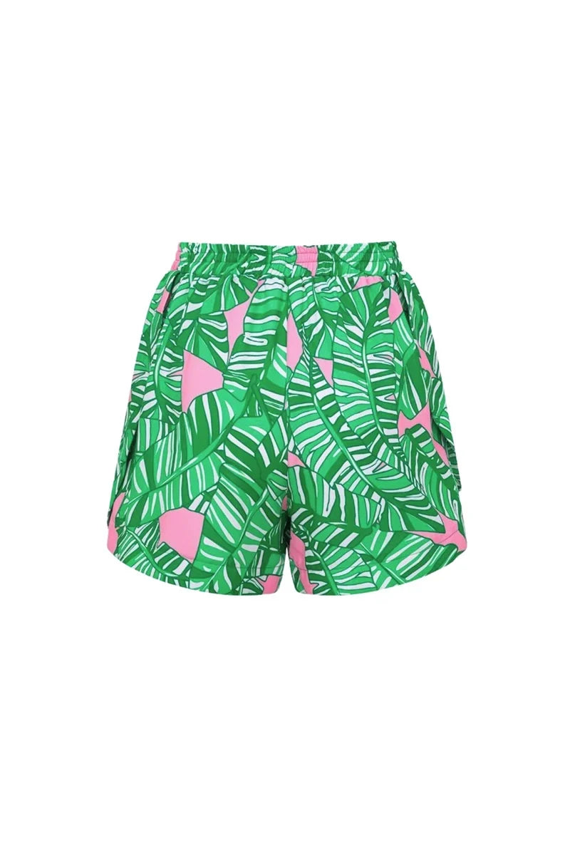 Green Patterned Surf Shorts Set