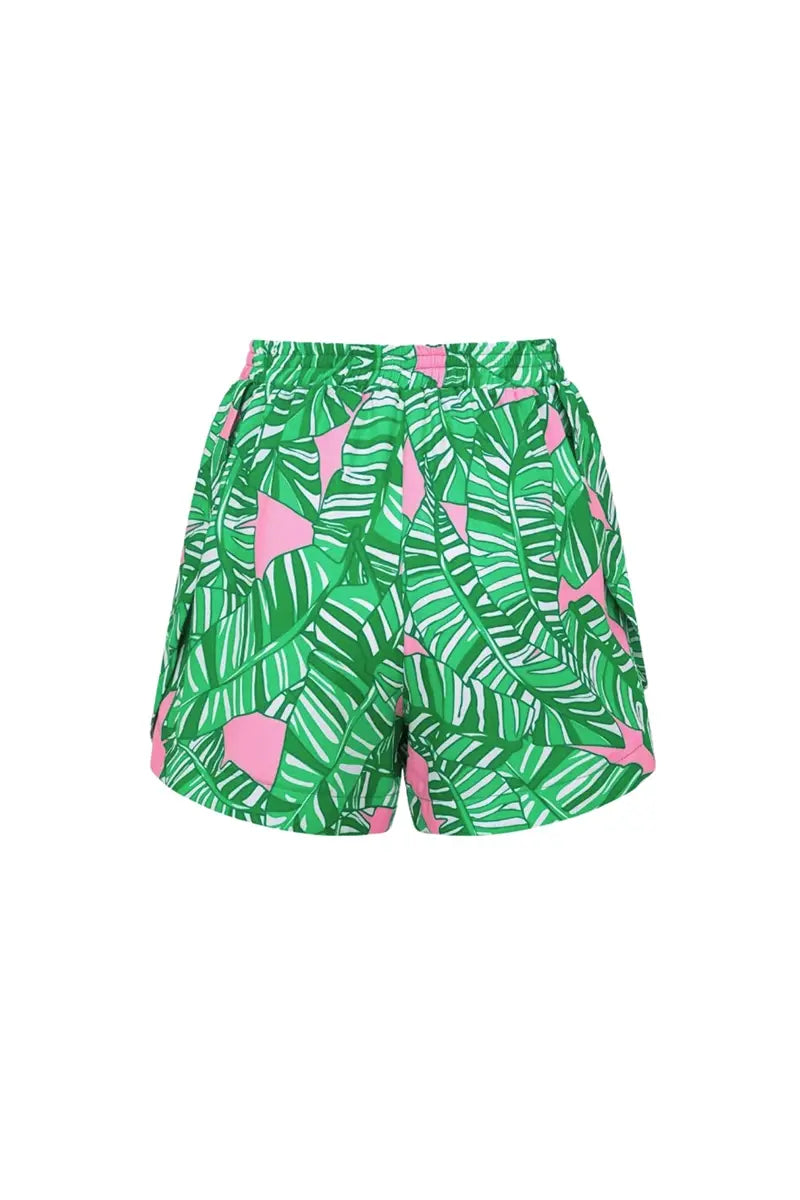 Green Ruffled Print One Piece Swimsuit