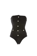 Stylish Pearl Button Strapless Swimsuit