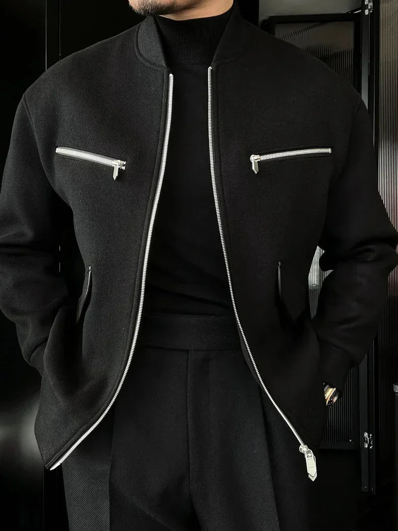 Wool Blend Jacket with Multiple Pockets