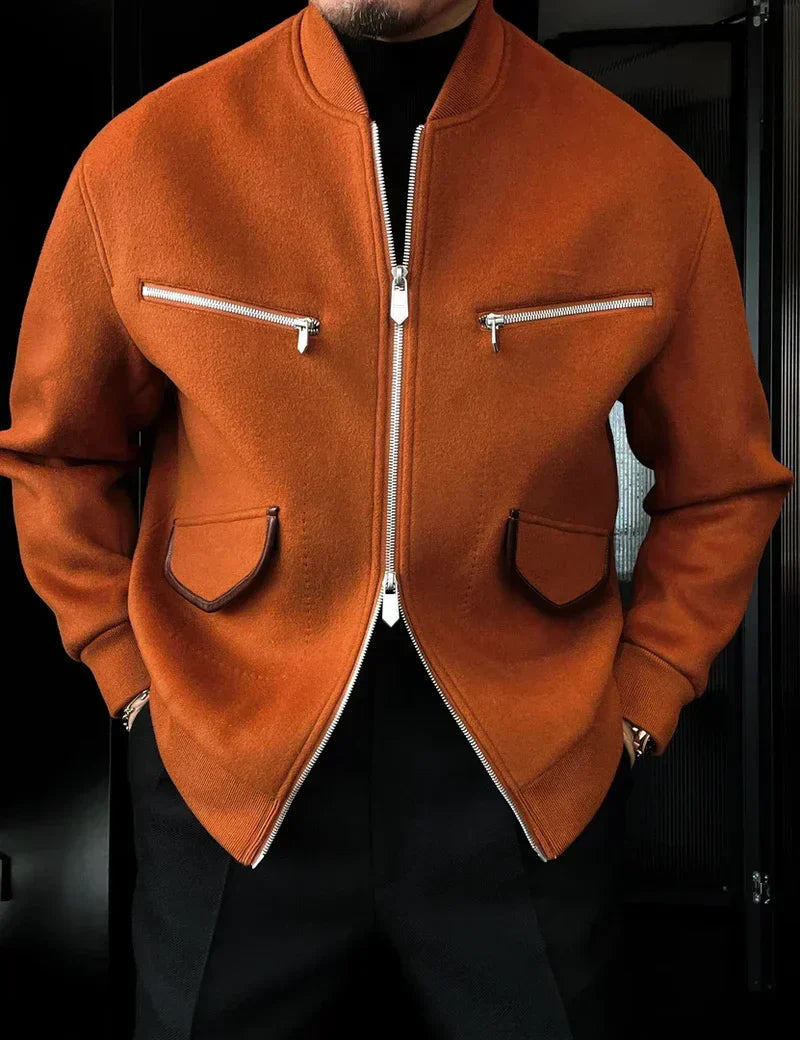 Wool Blend Jacket with Multiple Pockets