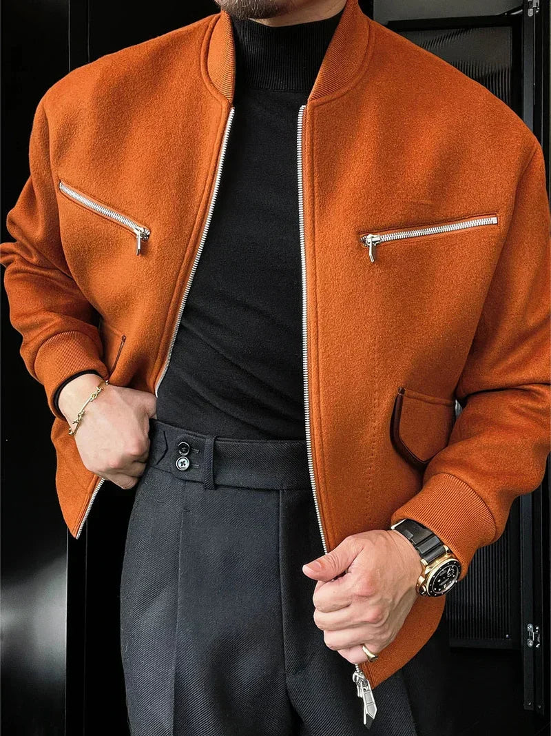 Wool Blend Jacket with Multiple Pockets