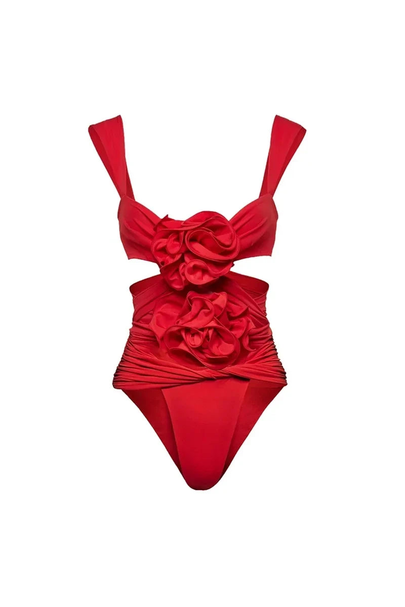 Flower Applique Swimwear Set