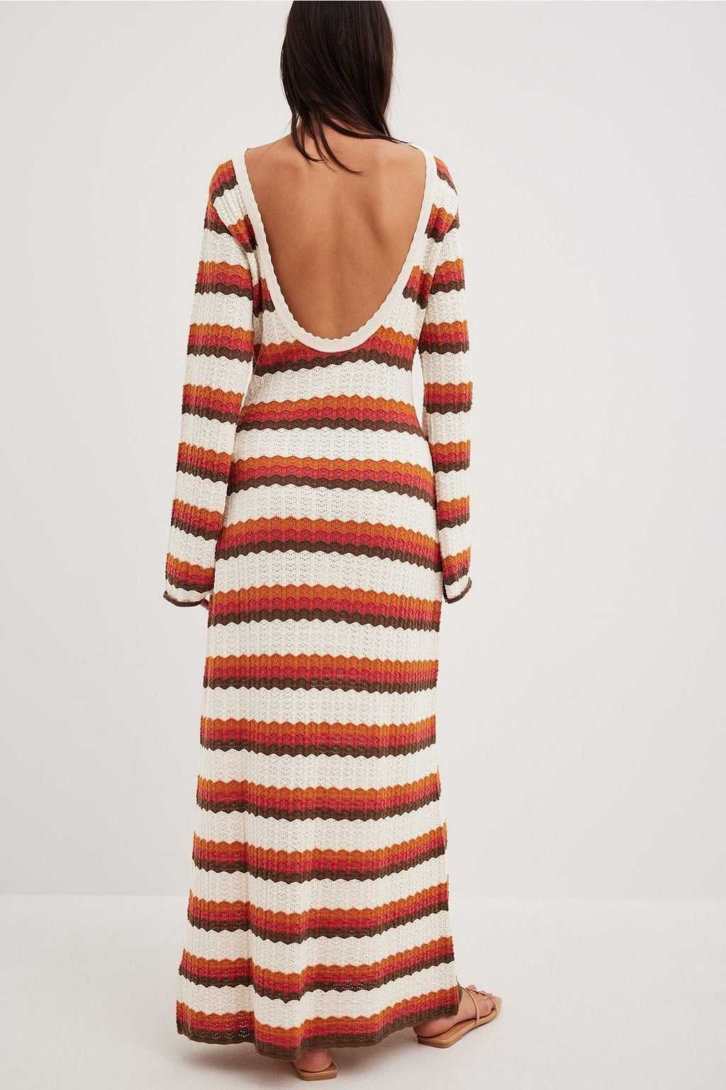 Calista Weaved Zigzag Open-Back Maxi Knit Dress