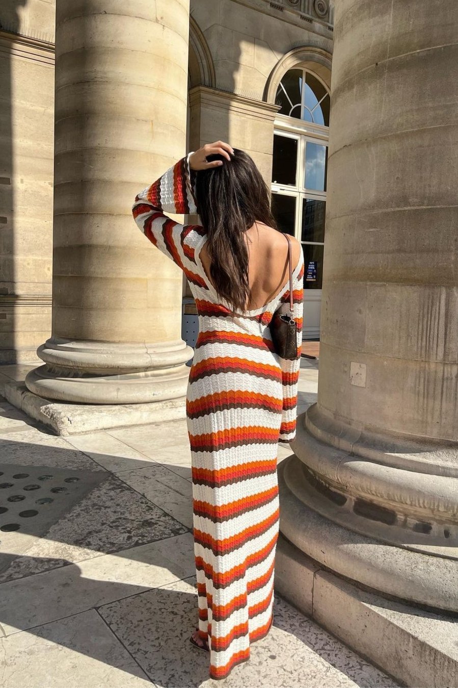 Calista Weaved Zigzag Open-Back Maxi Knit Dress