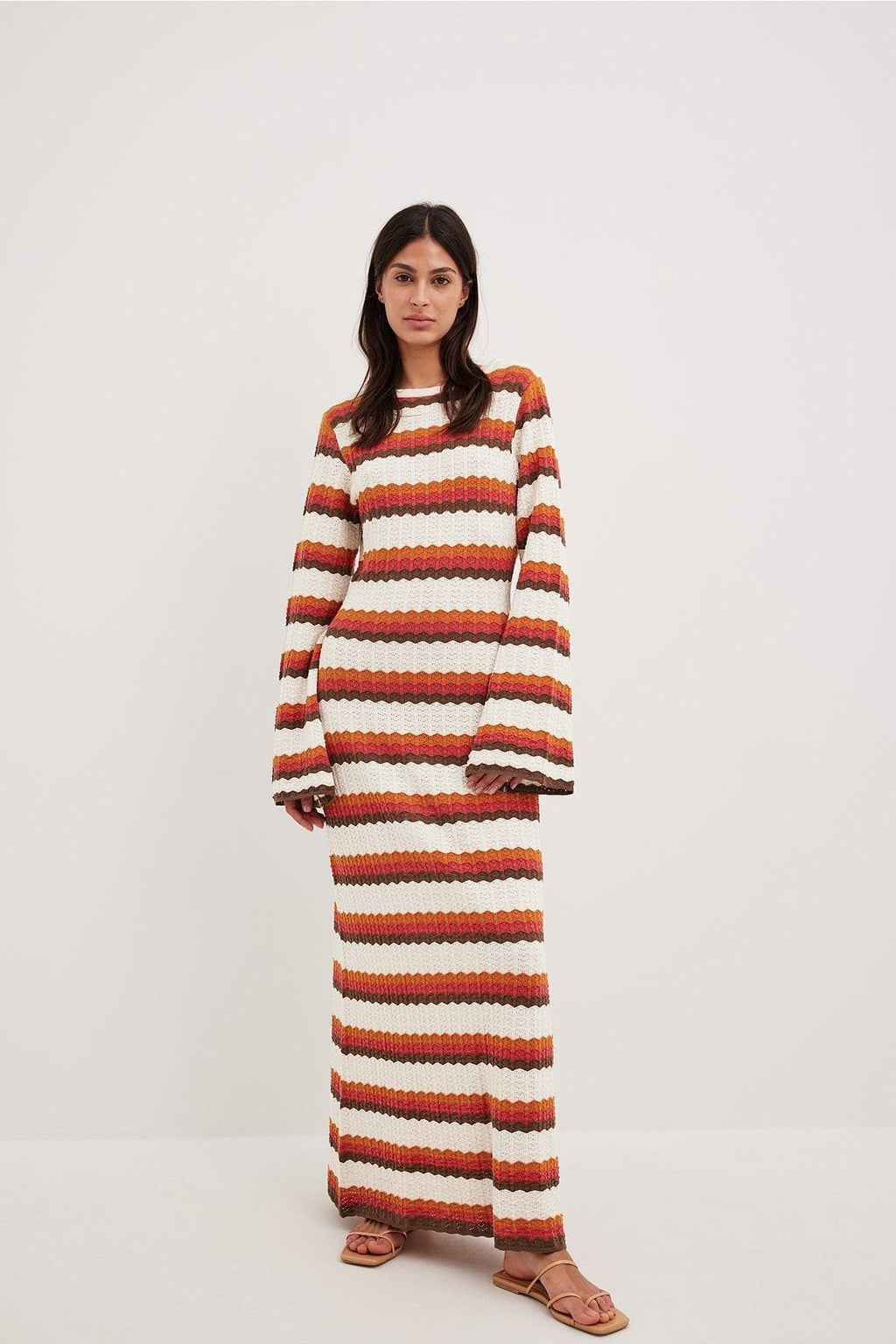 Calista Weaved Zigzag Open-Back Maxi Knit Dress