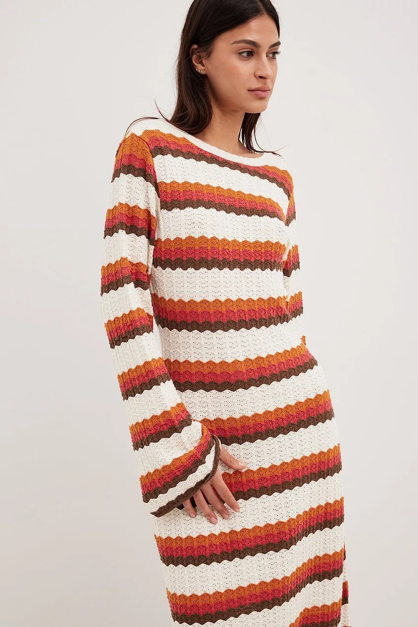 Calista Weaved Zigzag Open-Back Maxi Knit Dress