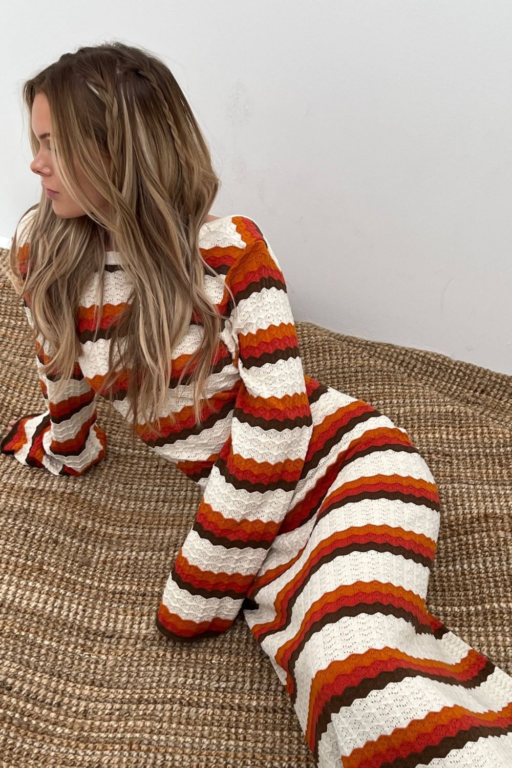 Calista Weaved Zigzag Open-Back Maxi Knit Dress