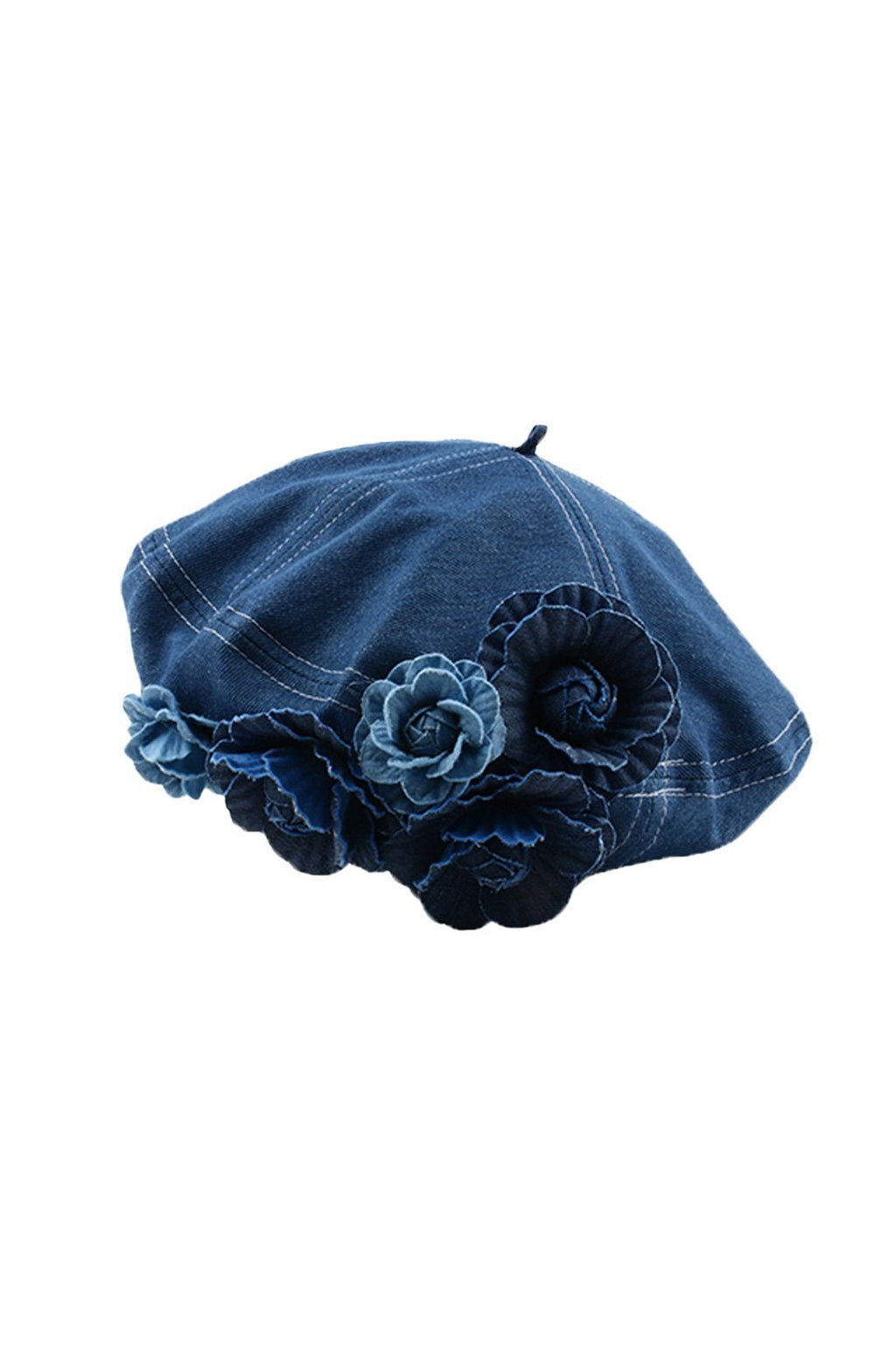 Modern Camellia Denim Beret Hat