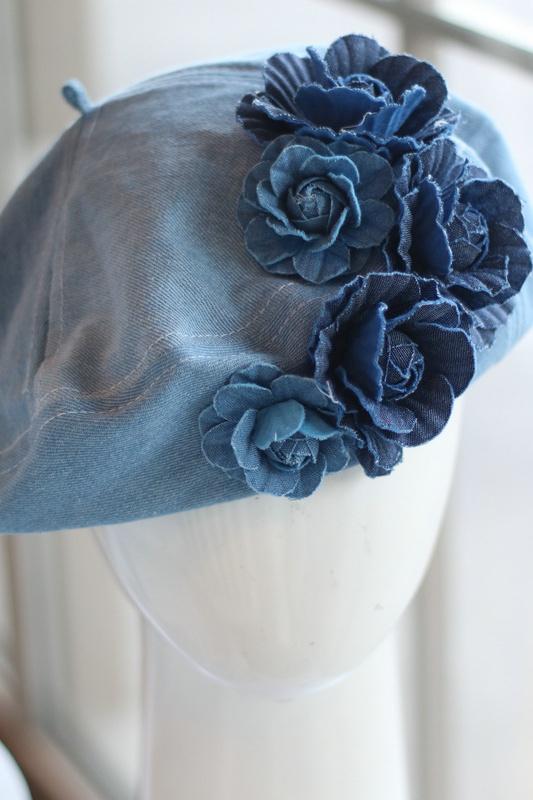Modern Camellia Denim Beret Hat