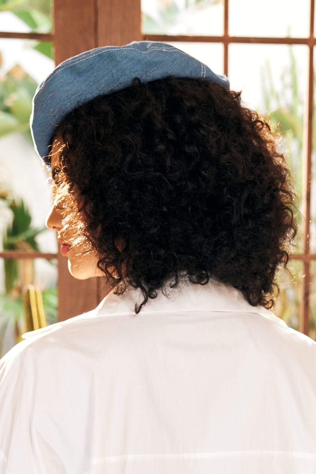 Modern Camellia Denim Beret Hat