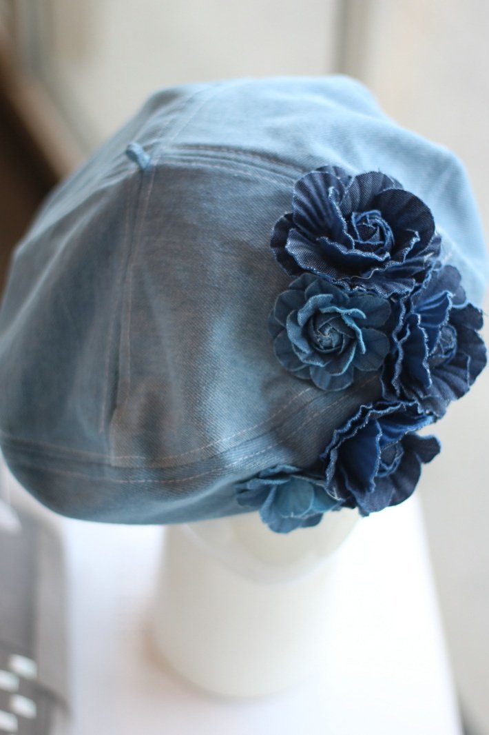 Modern Camellia Denim Beret Hat