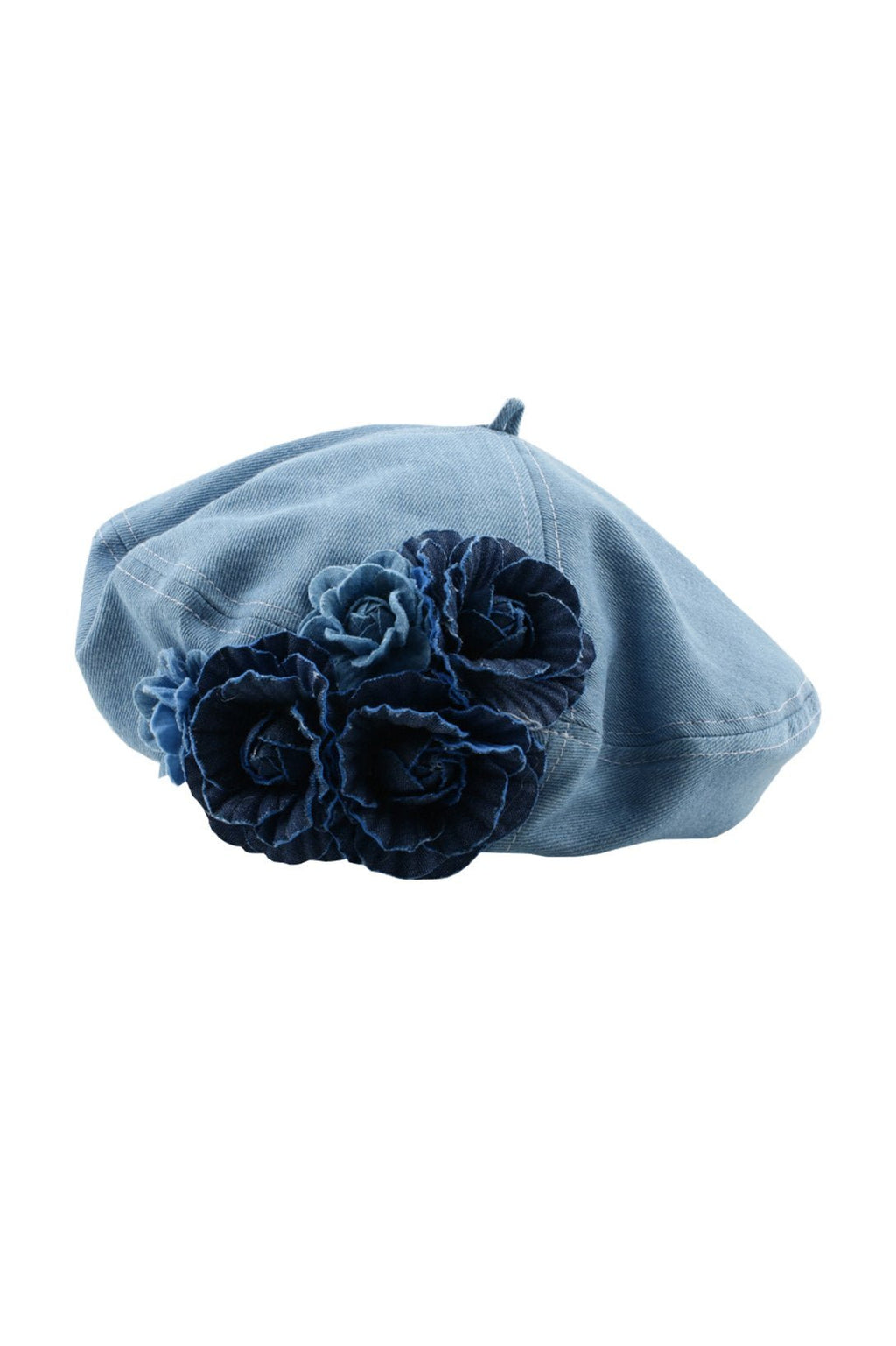 Modern Camellia Denim Beret Hat