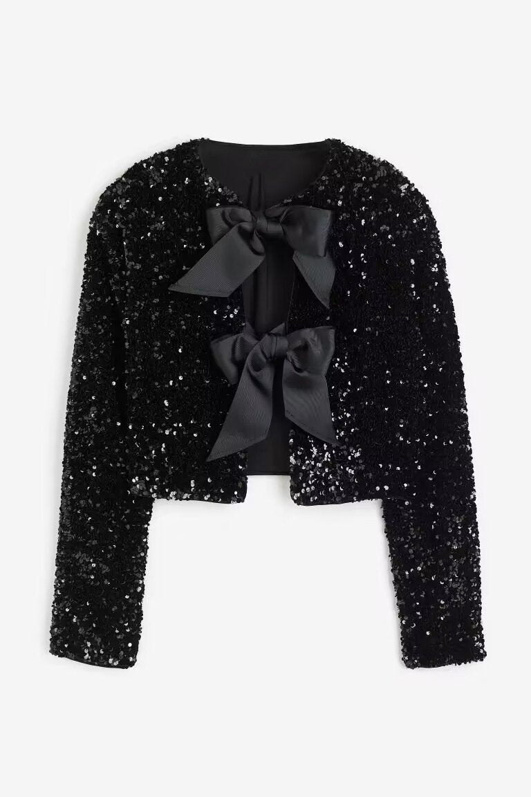 Modern Cara Bow-tie Sequins Coat